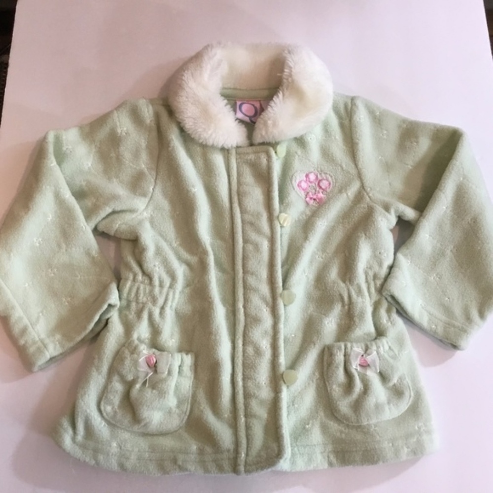 Baby Q Infant Toddler Fleece Jacket w fur Mint Gre
